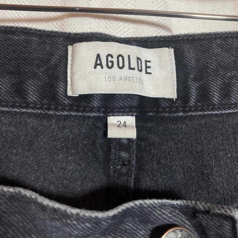 Agolde Baggy High Rise Wide Leg Jeans Faded Black Wash Pleated Denim Size 24 - Picture 3 of 9